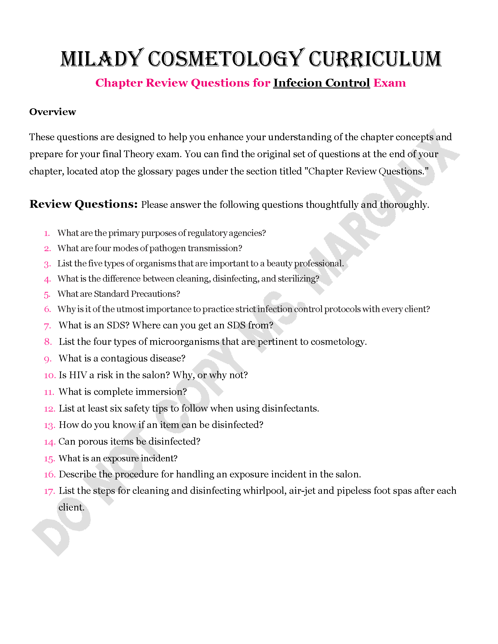 Infection Control Review Questions